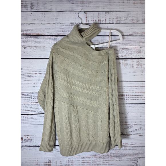 Davi & Dani women's size large tan cable off shoulder sweater - Picture 1 of 4